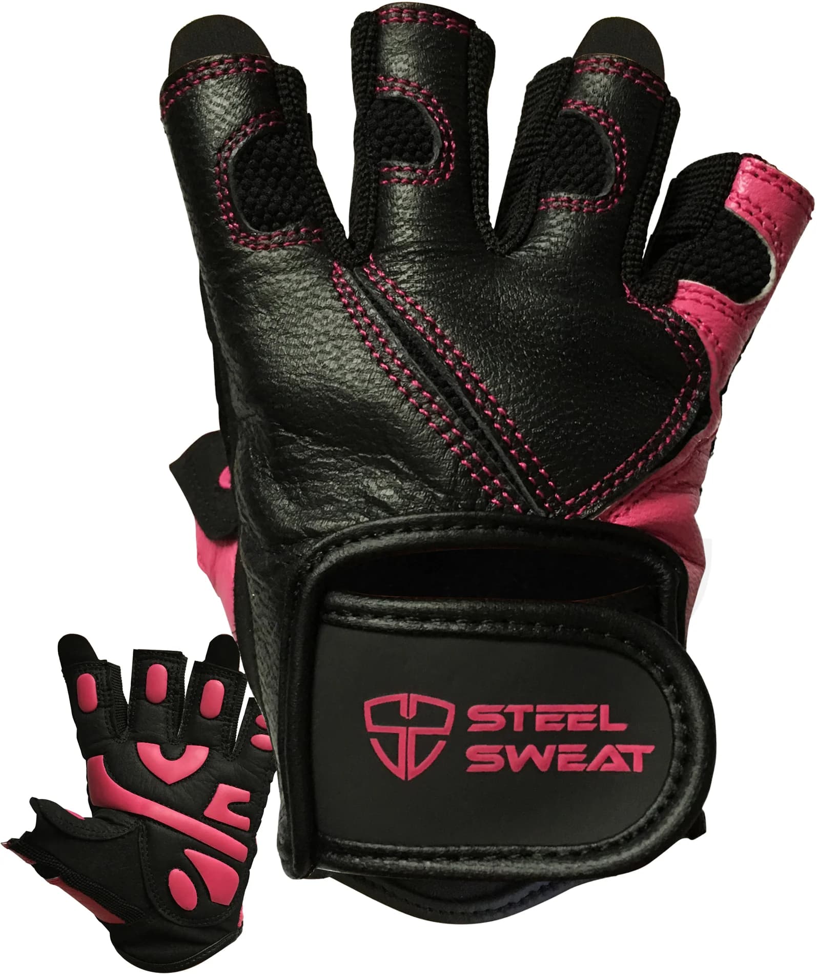 SCARR Leather Gloves - Black/Pink